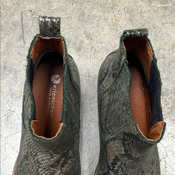 Eric Michael Green and Brown Ankle Boots with Snakeskin Texture - Picture 4 of 9